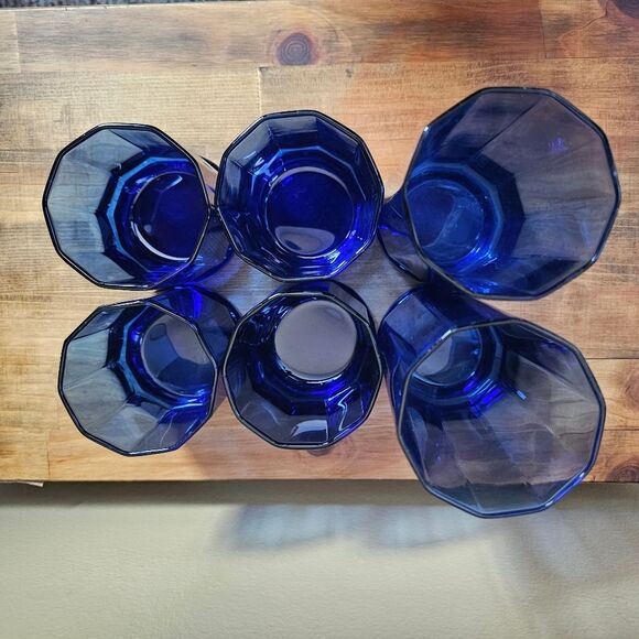 Anchor Hocking Cobalt Blue Drinking Glass Vessels - 2 Tall 4 Short (Lot of 6) - Picture 4 of 7